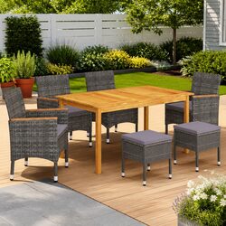 Garden Dining Set 7 Piece Outdoor Furniture Table Chairs Grey Weather Resistant