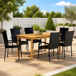 Outdoor Dining Set 7 Piece Garden Furniture Table Chairs Black Patio Seating