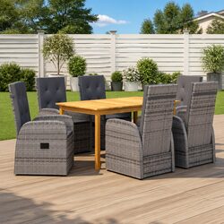 Garden Dining Set 7 Piece Outdoor Table Chairs Grey Weather-Resistant Patio