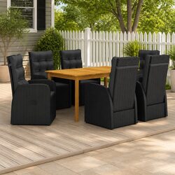 Garden Dining Set 7 Piece Black Outdoor Table Chairs with Cushions Rattan