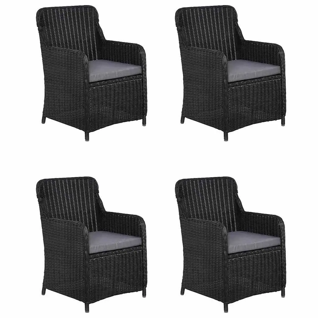 Outdoor Garden Dining Set 5 Piece Black Steel Rattan Chairs Table Weather-Resistant
