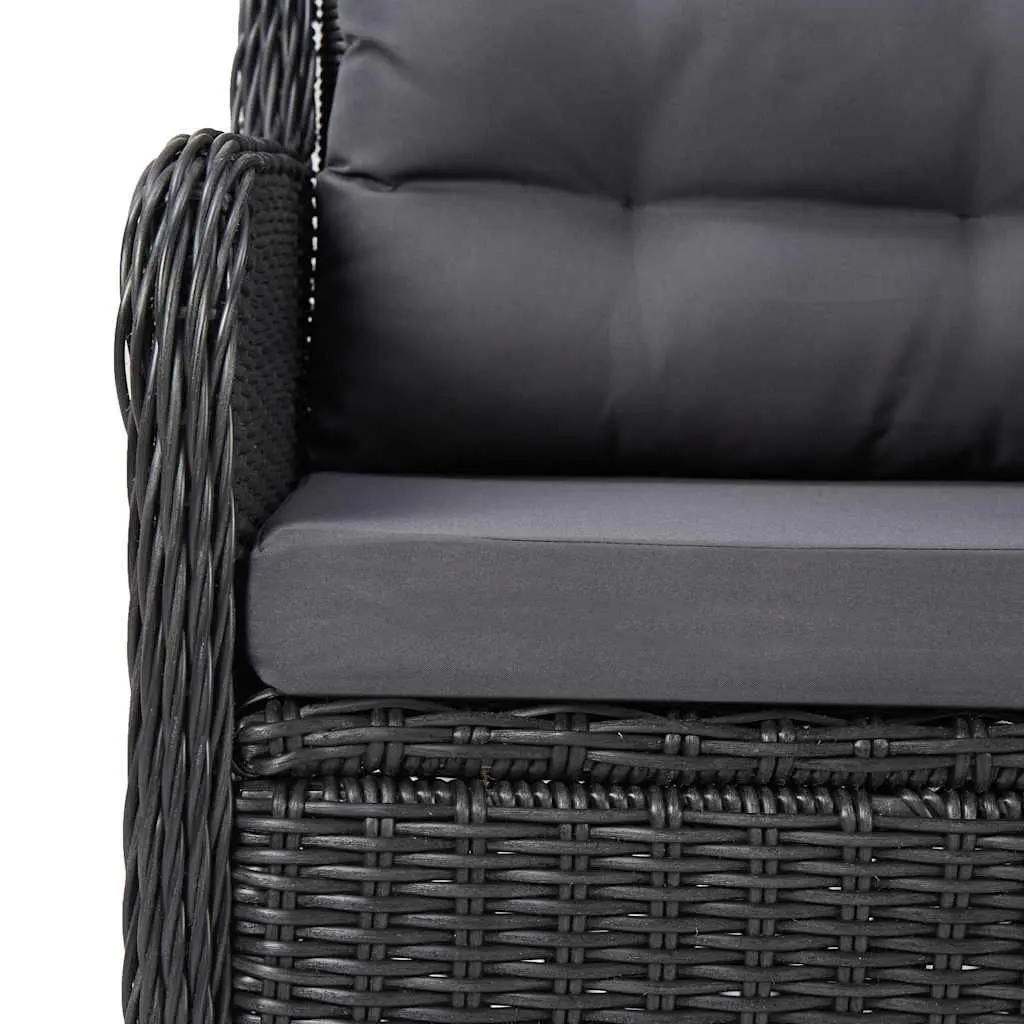 Outdoor Dining Set 5 Piece Black Rattan Table and Chairs with Cushions