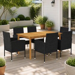 7 Piece Garden Dining Set Outdoor Table Chairs Rattan Steel Frame Black