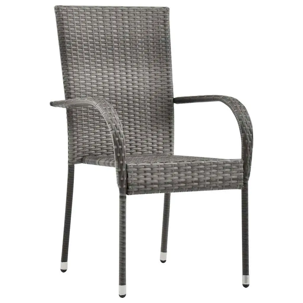 Garden Dining Set 9 Piece Grey Outdoor Furniture Solid Acacia Wood Table Stackable Chairs Weather Resistant PE Rattan
