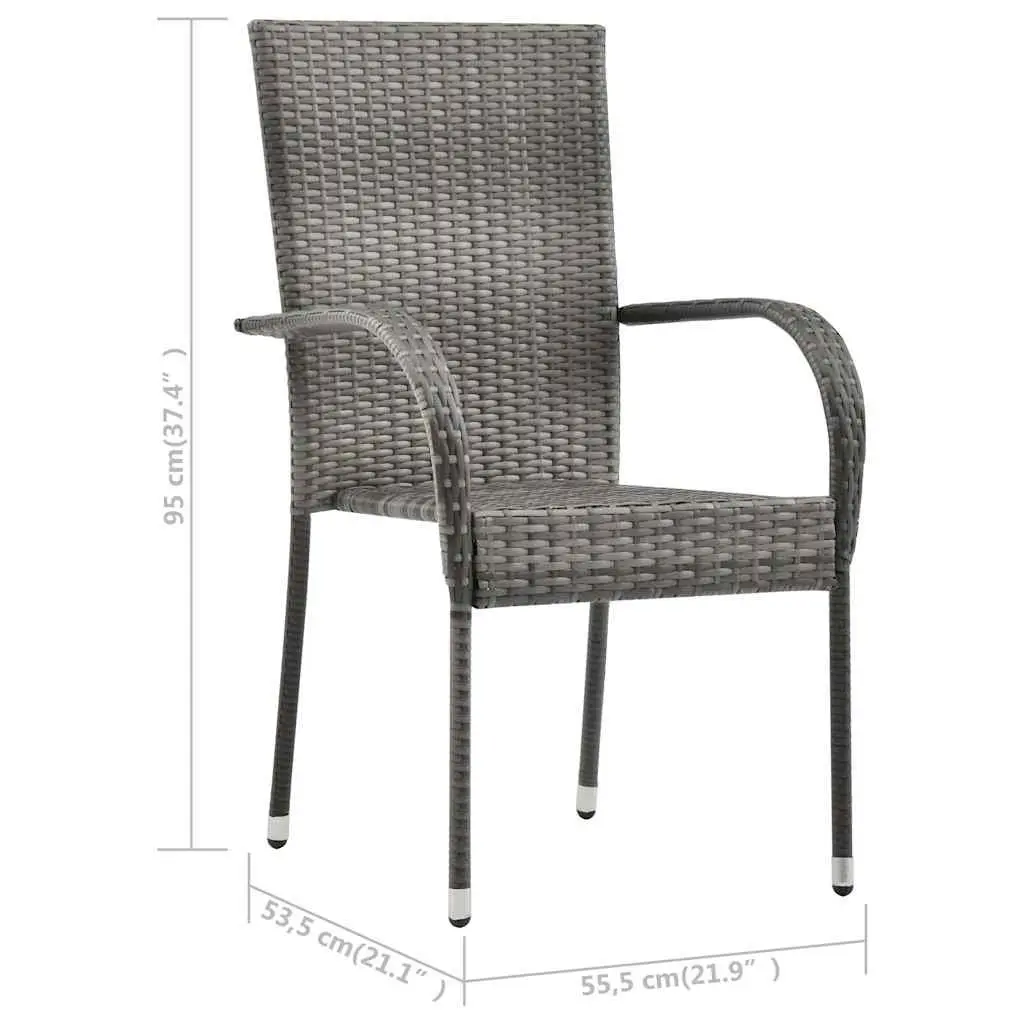 Garden Dining Set 9 Piece Grey Outdoor Furniture Solid Acacia Wood Table Stackable Chairs Weather Resistant PE Rattan