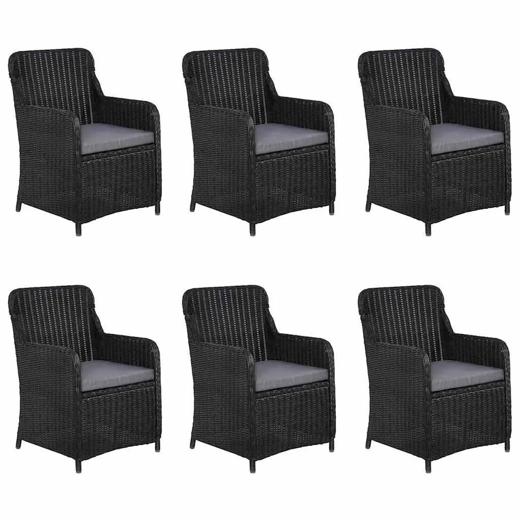 7 Piece Garden Dining Set Outdoor Table Black Acacia Wood PE Rattan Chairs with Padded Cushions