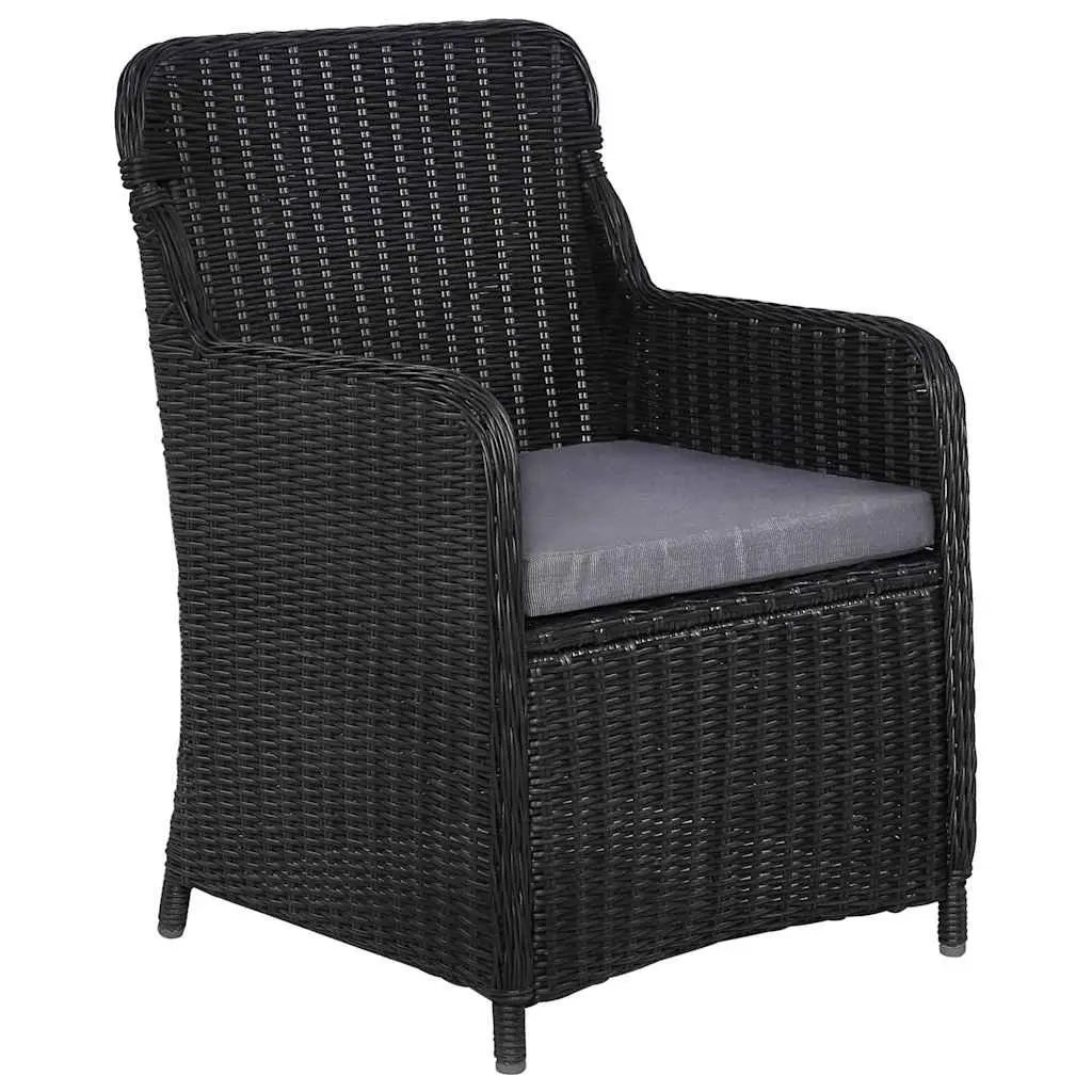 7 Piece Garden Dining Set Outdoor Table Black Acacia Wood PE Rattan Chairs with Padded Cushions