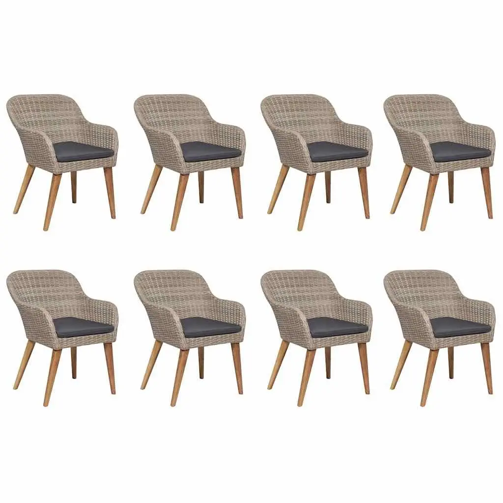 Garden Dining Set 9 Piece Brown Acacia Wood Steel Frame Rattan Outdoor Furniture