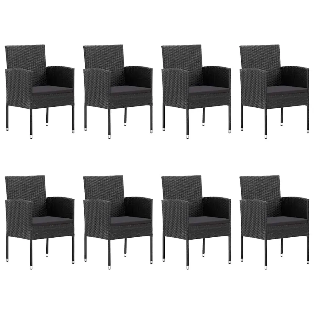 Outdoor Dining Set 9 Piece Acacia Wood Table and PE Rattan Chairs Black Weather Resistant