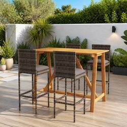 Garden Bar Set 5 Piece Outdoor Patio Furniture Grey with Cushions Table Stools