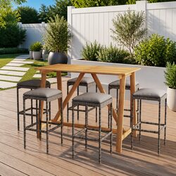 Enhance Your Outdoor Space with 7 Piece Grey Garden Bar Set