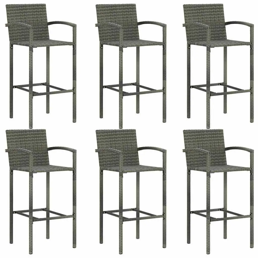 7 Piece Garden Bar Set Grey Outdoor Patio Furniture Solid Acacia Wood Table Powder Coated Steel Frame Weather Resistant PE Rattan