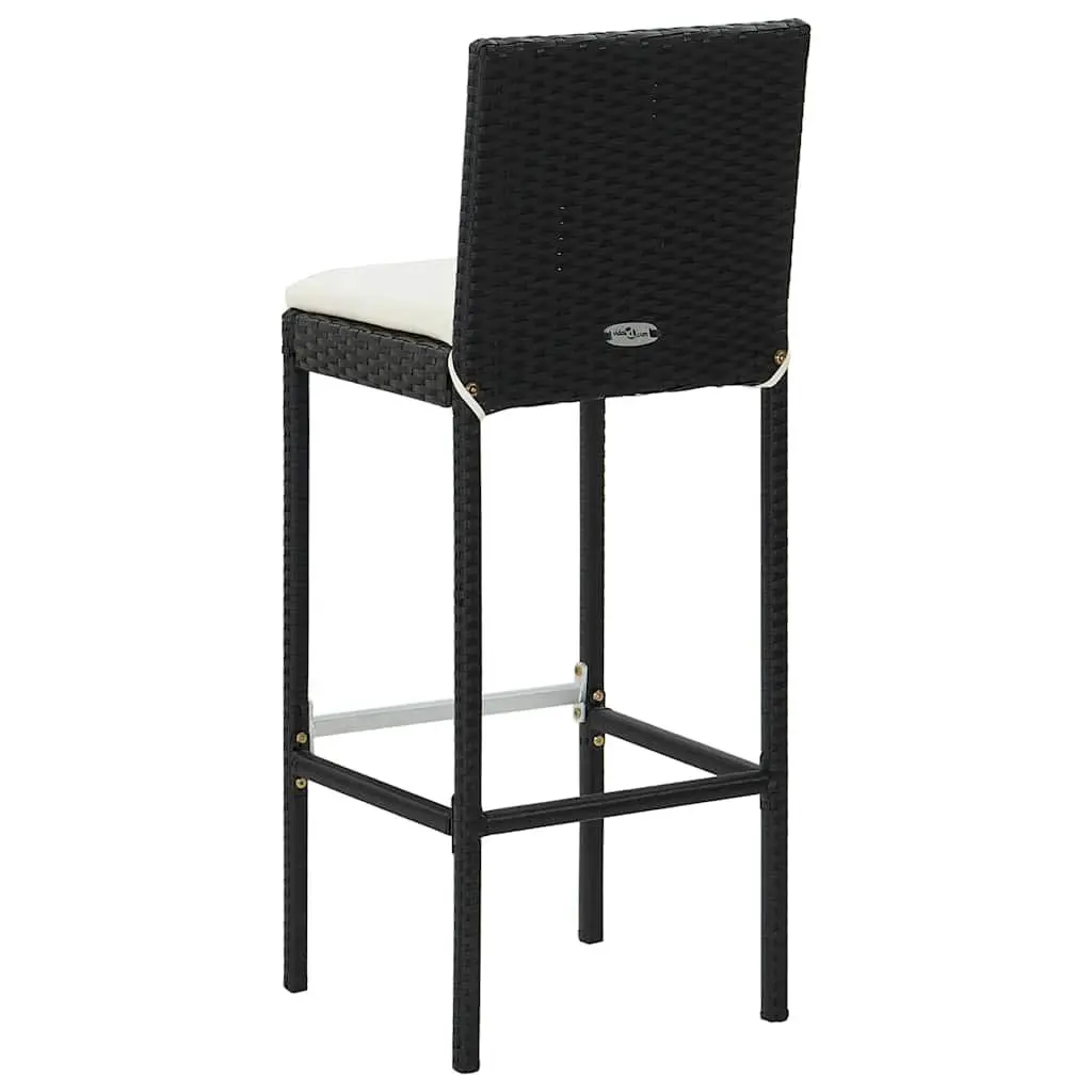 5 Piece Garden Bar Set Black Solid Acacia Wood Table Powder Coated Steel Frame Weather Resistant PE Rattan Cushions