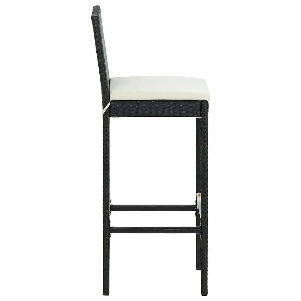 5 Piece Garden Bar Set Black Solid Acacia Wood Table Powder Coated Steel Frame Weather Resistant PE Rattan Cushions