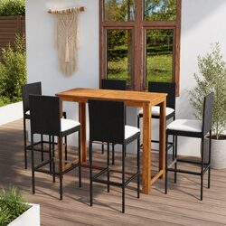 Garden Bar Set 7 Piece Outdoor Patio Furniture with Cushions Black
