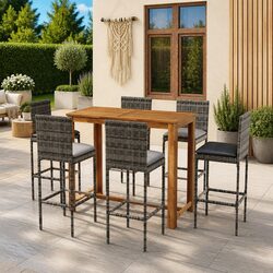 7 Piece Garden Bar Set Outdoor Patio Furniture with Seat Cushions Rattan Stools
