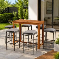 Stylish 7 Piece Outdoor Bar Set with Cushions in Grey