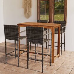 Outdoor Patio Bar Set – 5-Piece Rattan and Wood