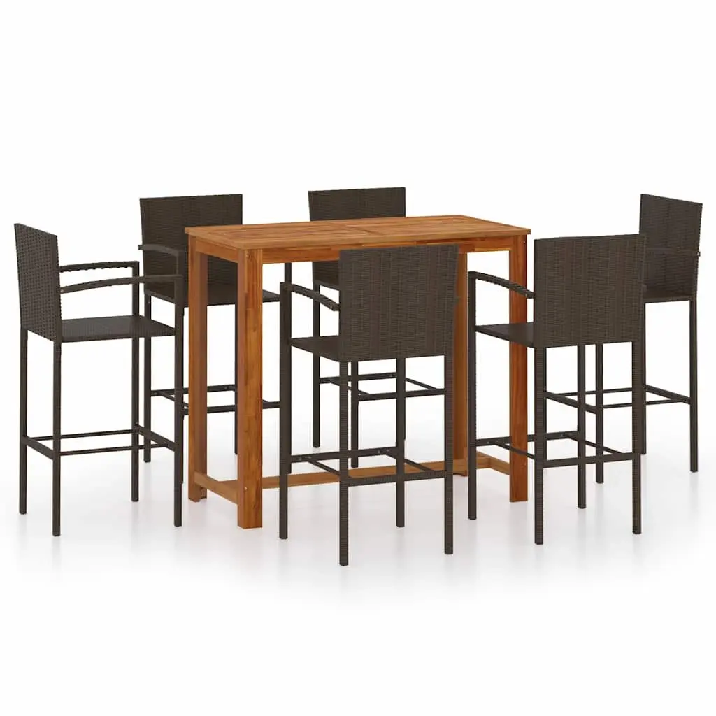 Outdoor Bar Set 7 Piece Weather Resistant Patio Dining Table and Stools Brown