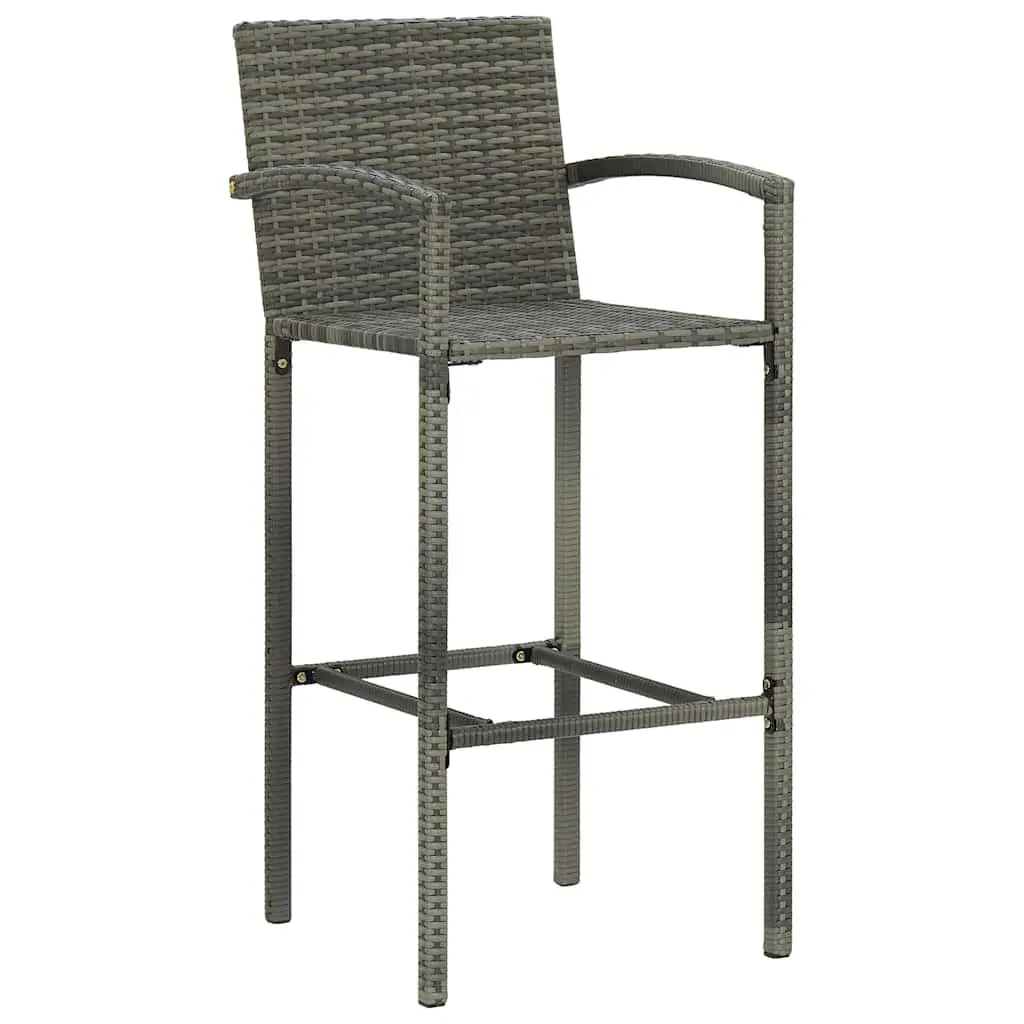 Outdoor Furniture Set 7 Piece Grey Rattan Stools with Acacia Wood Table for Garden Patio