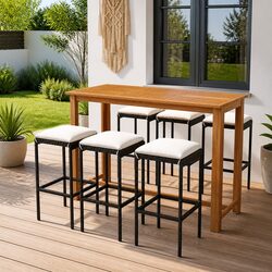 7 Piece Bar Set for Outdoor Living with Cushions in Black