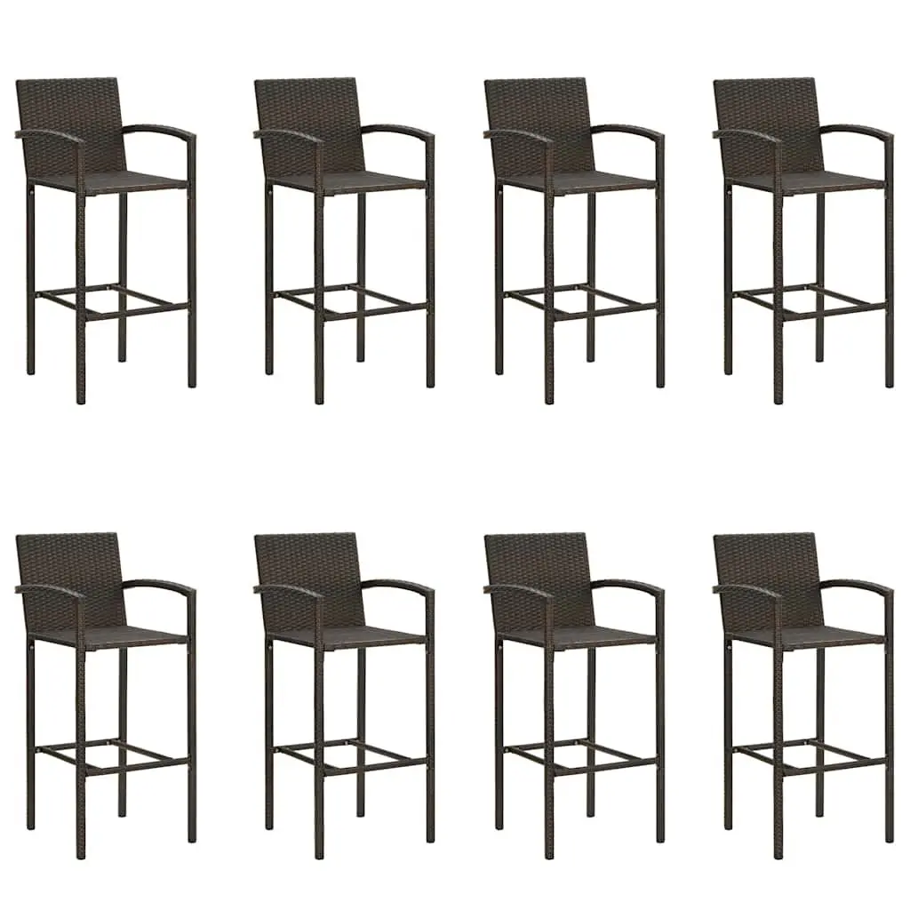 9 Piece Garden Patio Furniture Set Brown Rattan Bar Stools and Table Outdoor