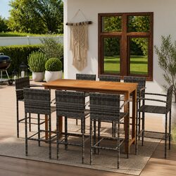 Garden Bar Set 9 Piece Outdoor Patio Furniture Grey Dining Table Stools