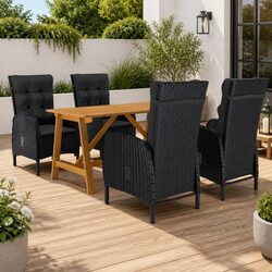Garden Dining Set 5 Piece Outdoor Furniture Black Acacia Wood Rattan Chairs