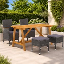 Garden Dining Set 5 Piece Outdoor Furniture Table Chairs Stools Grey