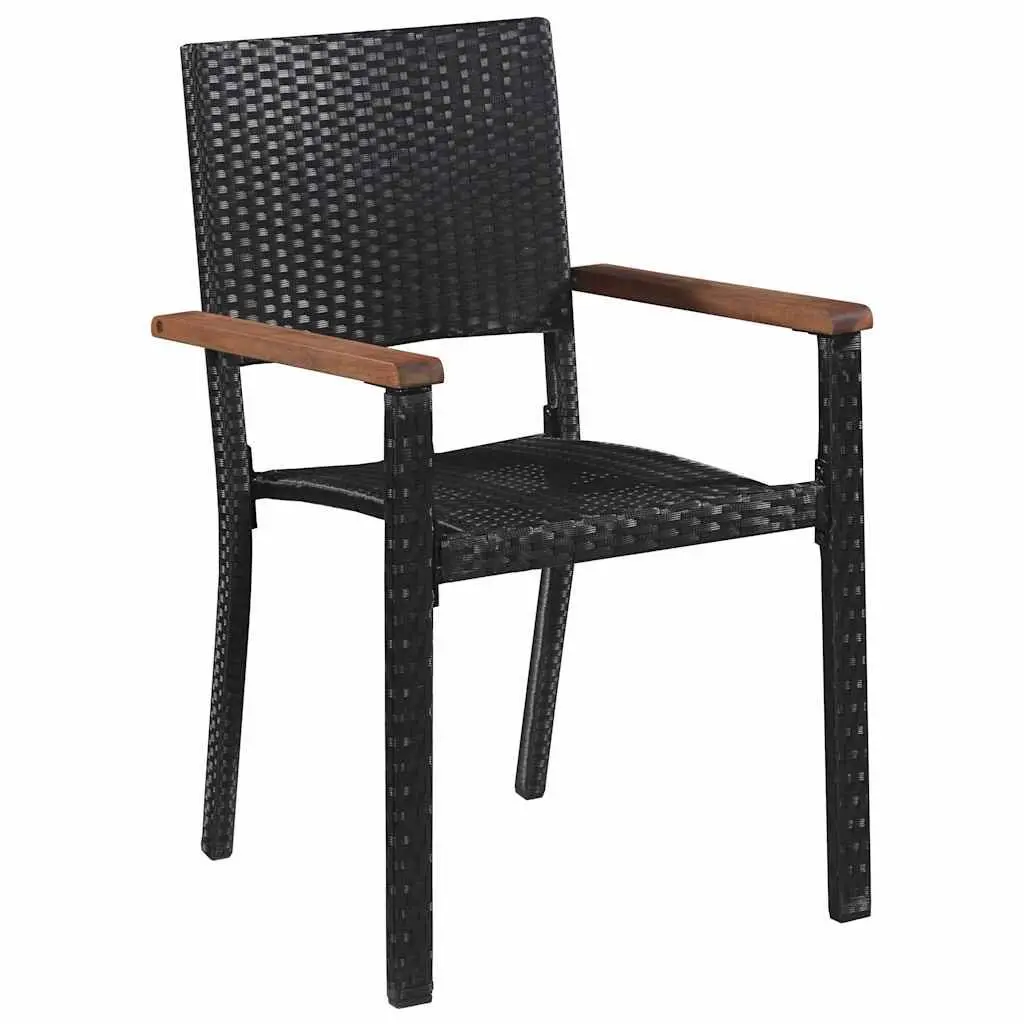 5 Piece Outdoor Patio Dining Set Black Acacia Wood Table and Steel Frame Chairs