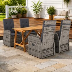 Elegant 5 Piece Garden Dining Set in Grey Acacia Wood