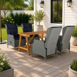 5 Piece Garden Dining Set Outdoor Table Chairs Grey Patio Furniture