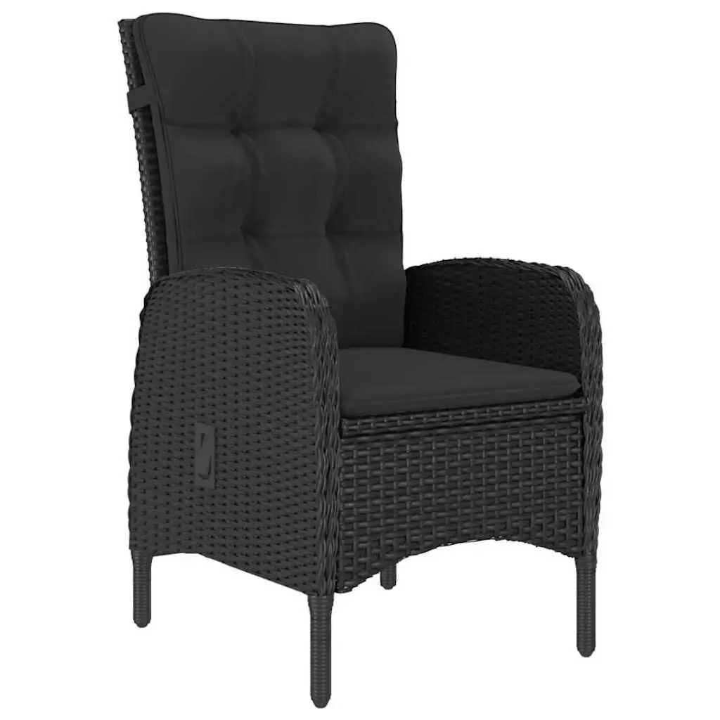 Outdoor Dining Set 7 Piece Black Acacia Wood Table and PE Rattan Chairs with Cushions