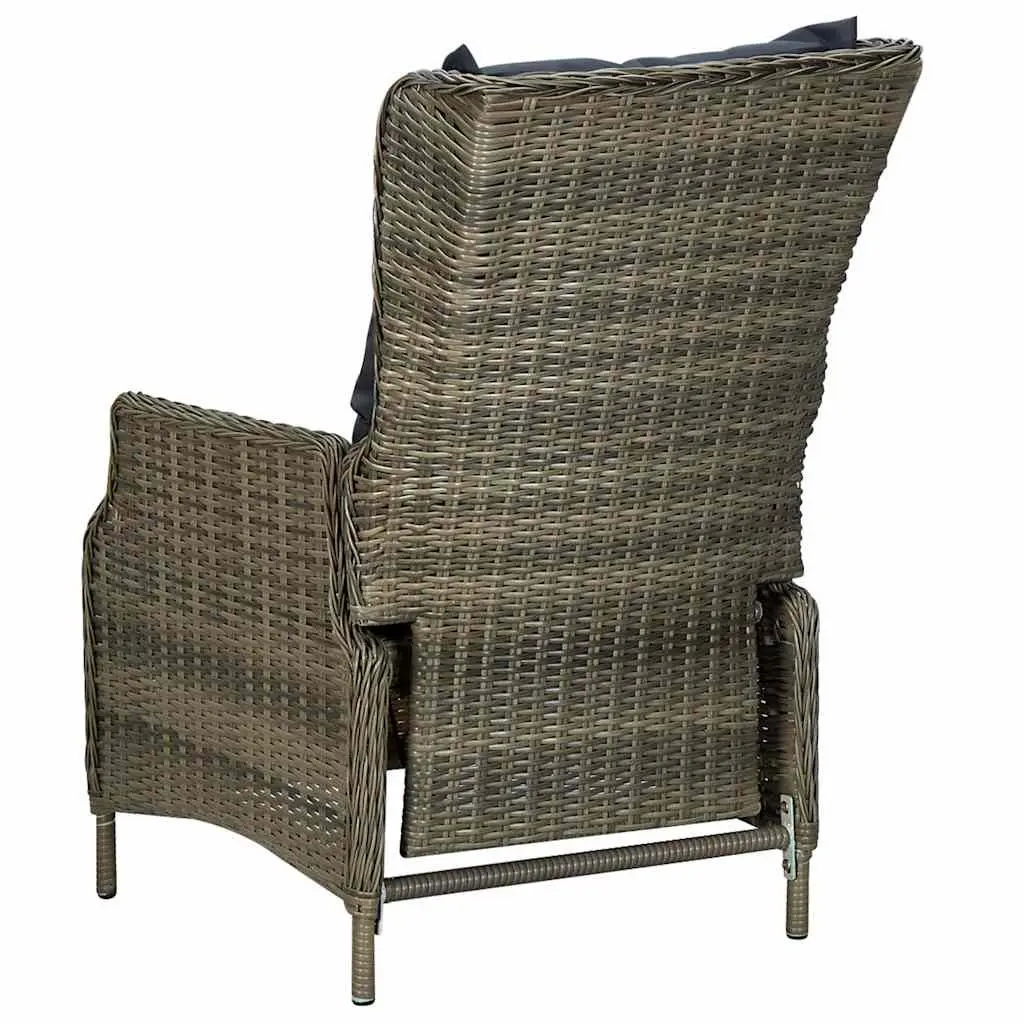 Outdoor Dining Set 7 Piece Solid Acacia Wood Table and 6 Rattan Chairs Adjustable Backrest Brown