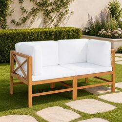 2-Seater Garden Bench Outdoor Seating Teak Patio Furniture with Cream Cushions