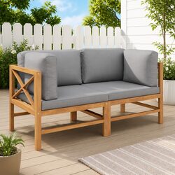 2-Seater Outdoor Garden Bench with Grey Cushions Patio Seating Furniture