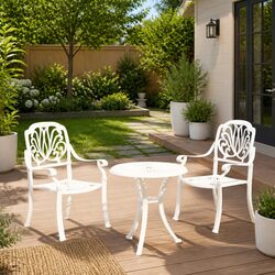 White Cast Aluminium 3 Piece Bistro Set for Outdoor Enjoyment