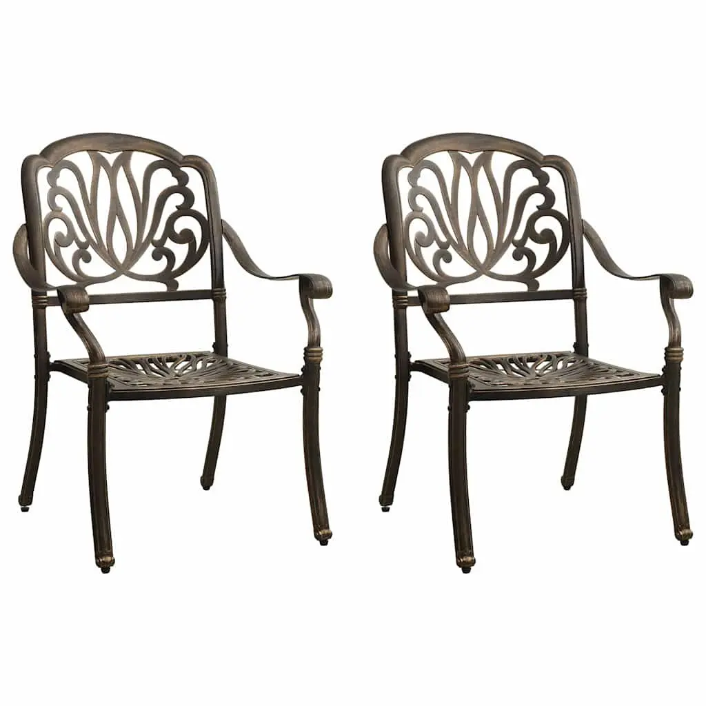 3 Piece Bistro Set Outdoor Garden Furniture Cast Aluminium Bronze Chairs Table with Umbrella Hole