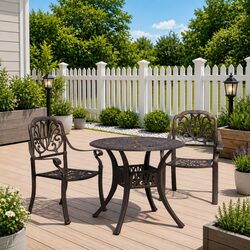 Elegant Brown Cast Aluminium Bistro Set for Patio Dining