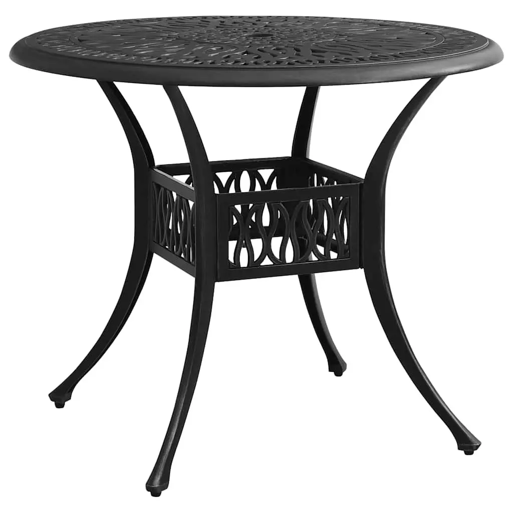 Outdoor Bistro Set 3 Piece Black Cast Aluminium Garden Furniture with Umbrella Hole