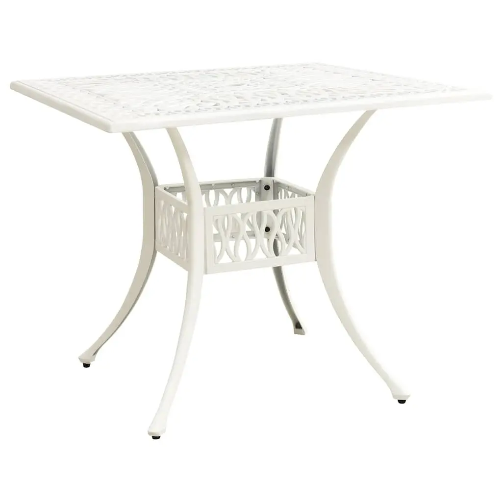 Outdoor Bistro Furniture Set White Cast Aluminium 3 Piece with Umbrella Hole