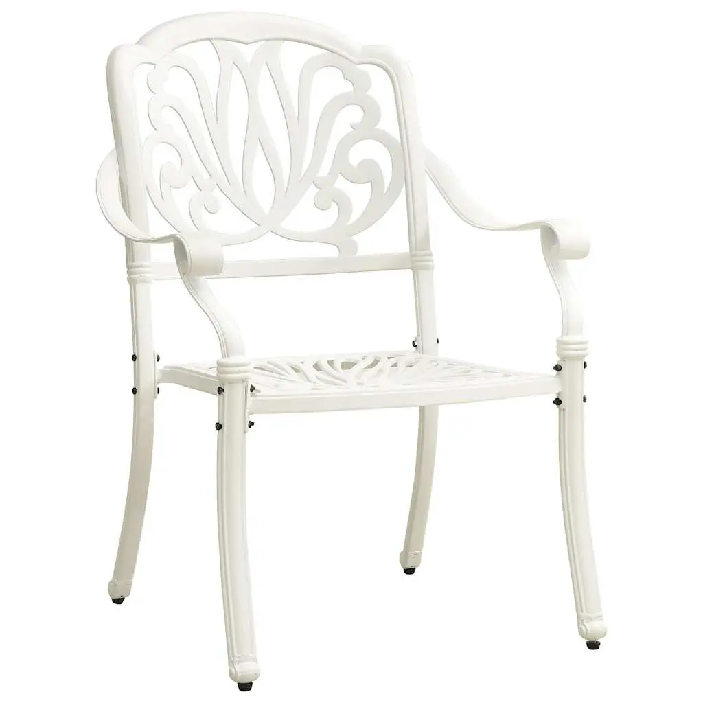5 Piece Outdoor Bistro Set Cast Aluminium White Garden Patio Furniture Table with Umbrella Hole