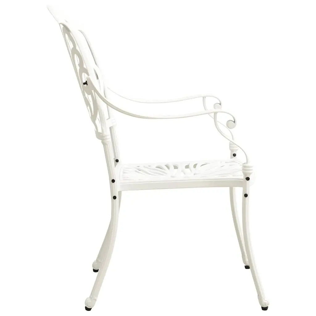 5 Piece Outdoor Bistro Set Cast Aluminium White Garden Patio Furniture Table with Umbrella Hole
