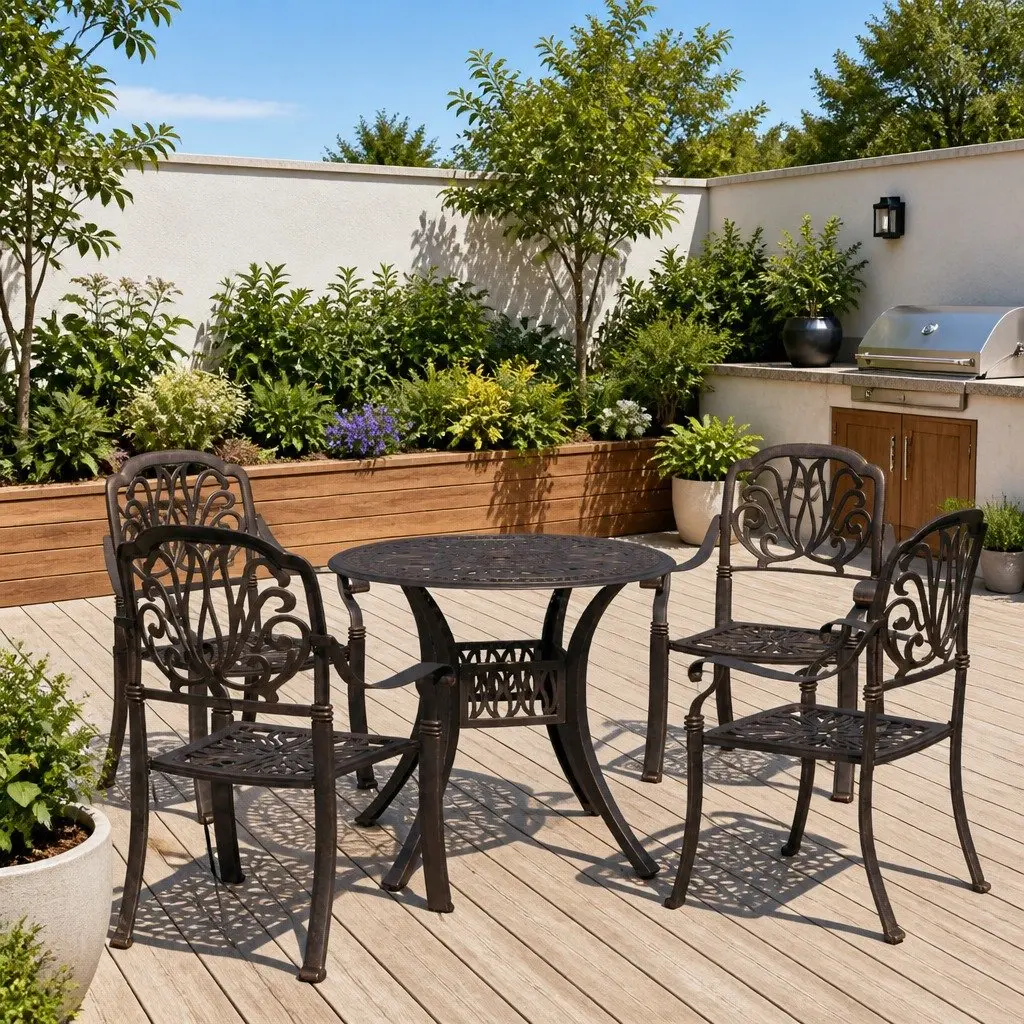 5 Piece Outdoor Bistro Set Brown Cast Aluminium Durable Weather Resistant Table and Chairs
