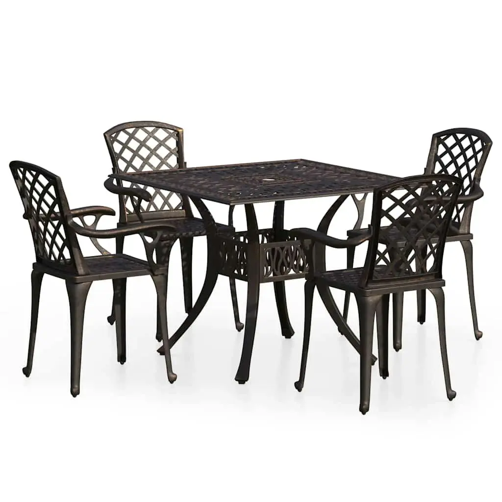 5 Piece Bistro Set Outdoor Garden Furniture Cast Aluminium Brown Table Chairs