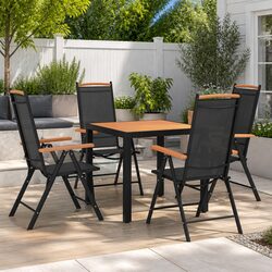 5 Piece Outdoor Garden Dining Set Black Aluminium Frame Folding Chairs Table