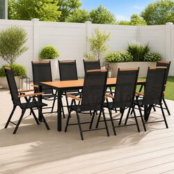 Garden Dining Set 9 Piece Outdoor Patio Furniture Black Aluminium Chairs Table