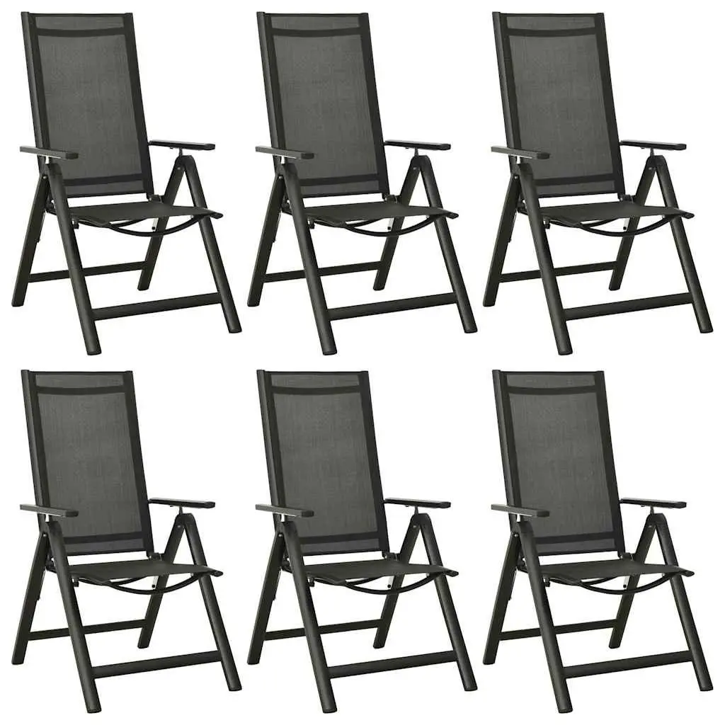 7 Piece Garden Dining Set Anthracite Aluminium Frame Glass Table Adjustable Chairs Outdoor Patio