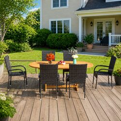 7 Piece Garden Dining Set Outdoor Patio Table Chairs PE Rattan Black