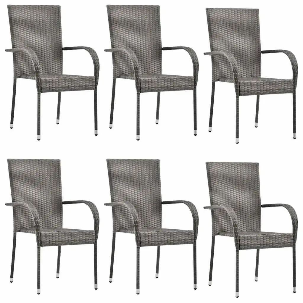 7 Piece Outdoor Dining Set Acacia Wood Table Weather Resistant Rattan Chairs Grey